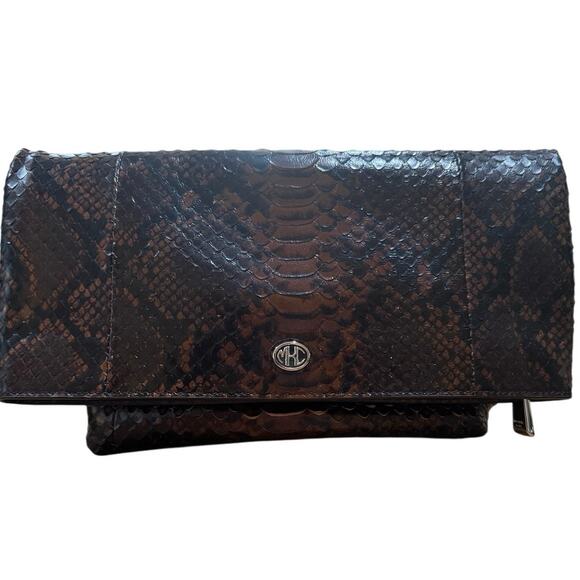 Michael Kors Collection Candice Python-Embossed Leather Clutch - Picture 3 of 10